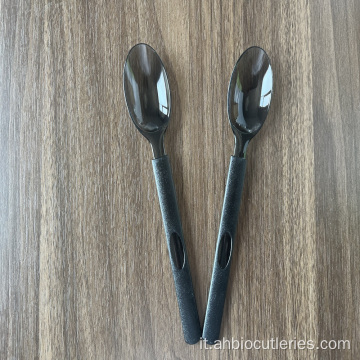 Fork di plastica usa e getta nera e posate a cucchiaio